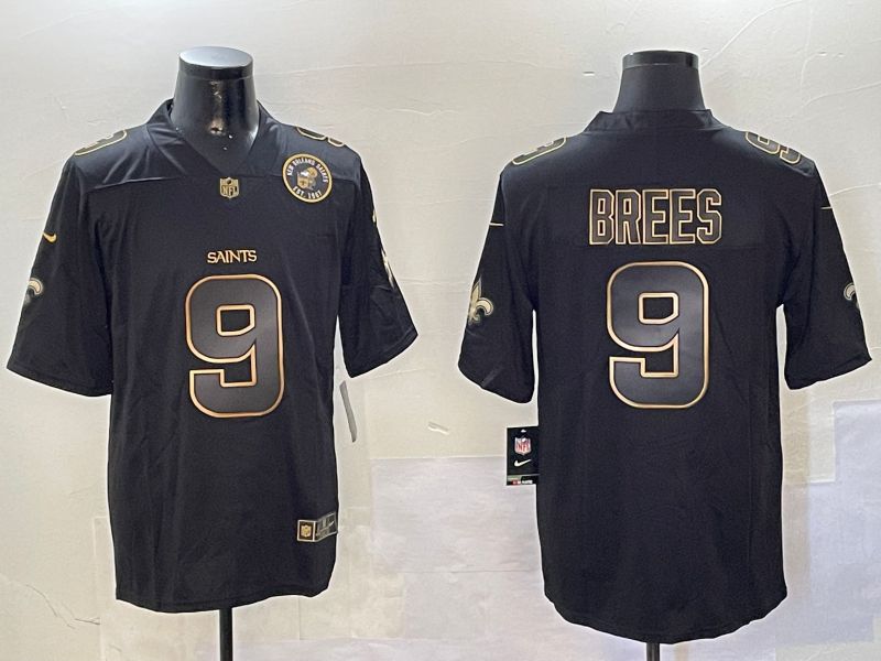 Men New Orleans Saints 9 Brees Black Gold 2024 Nike Limited NFL Jersey style 01082